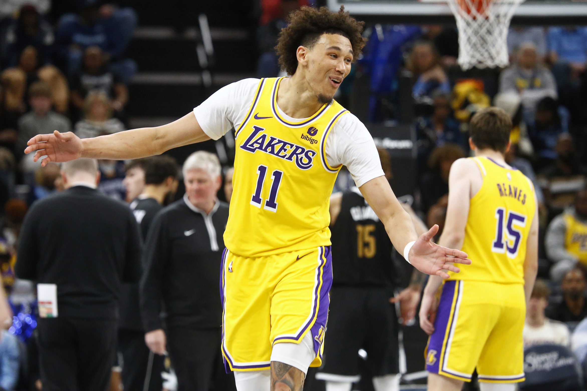 "That's My Guy" - Los Angeles Lakers Center Could Join Luka Doncic in the Slovenian National Team Next Summer 2 Mar 27, 2024; Memphis, Tennessee, USA; Los Angeles Lakers center Jaxson Hayes (11) reacts during the second half against the Memphis Grizzlies at FedExForum. Mandatory Credit: Petre Thomas-USA TODAY Sports