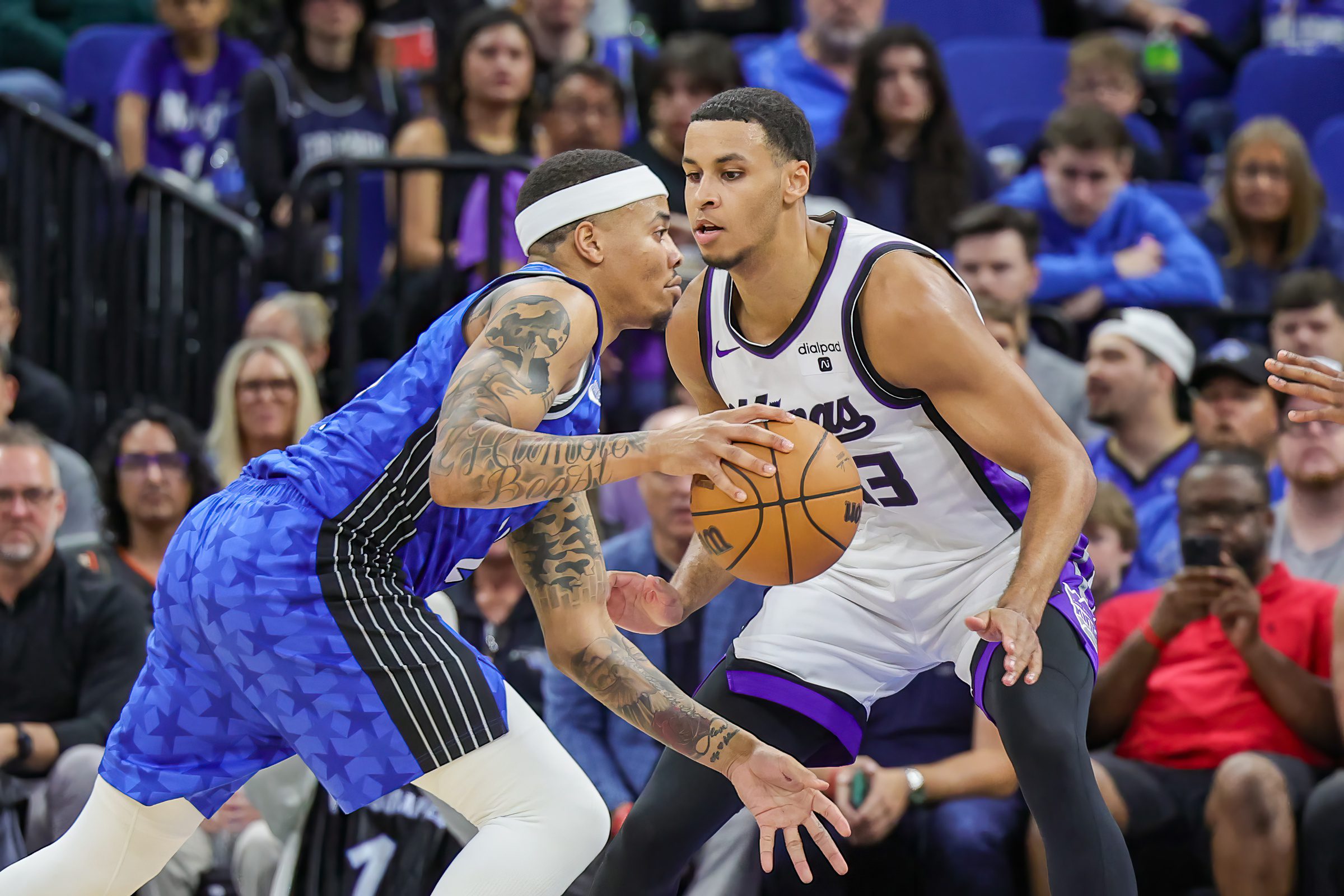 "Something Around $25 Million a Year for Four Years" - Sacramento Kings to Make Huge Contract Decision for Key Forward 1 Mar 23, 2024; Orlando, Florida, USA; Sacramento Kings forward Keegan Murray (13) defends Orlando Magic guard Markelle Fultz (20) during the second quarter at KIA Center. Mandatory Credit: Mike Watters-Imagn Images