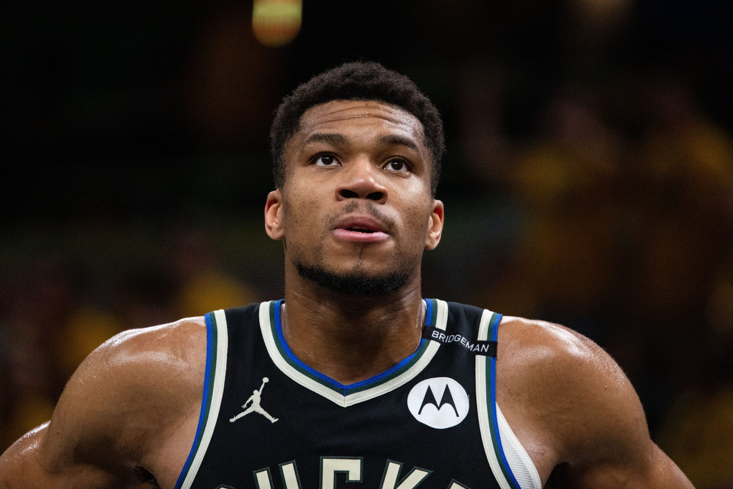 Apr 29, 2025; Indianapolis, Indiana, USA; Milwaukee Bucks forward Giannis Antetokounmpo (34) during game five of the first round for the 2024 NBA Playoffs against the Indiana Pacers at Gainbridge Fieldhouse. Mandatory Credit: Trevor Ruszkowski-Imagn Images