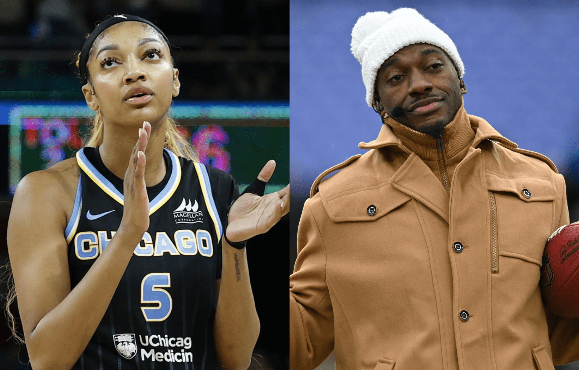 "Exactly What You Are Morphing Into": Angel Reese Critic RGIII Gets Jason Whitlock Comparison From Michael Jordan's Teammate 2 WNBA Angel Reese and former football player Robert Griffin III. Photo credits: Imagn