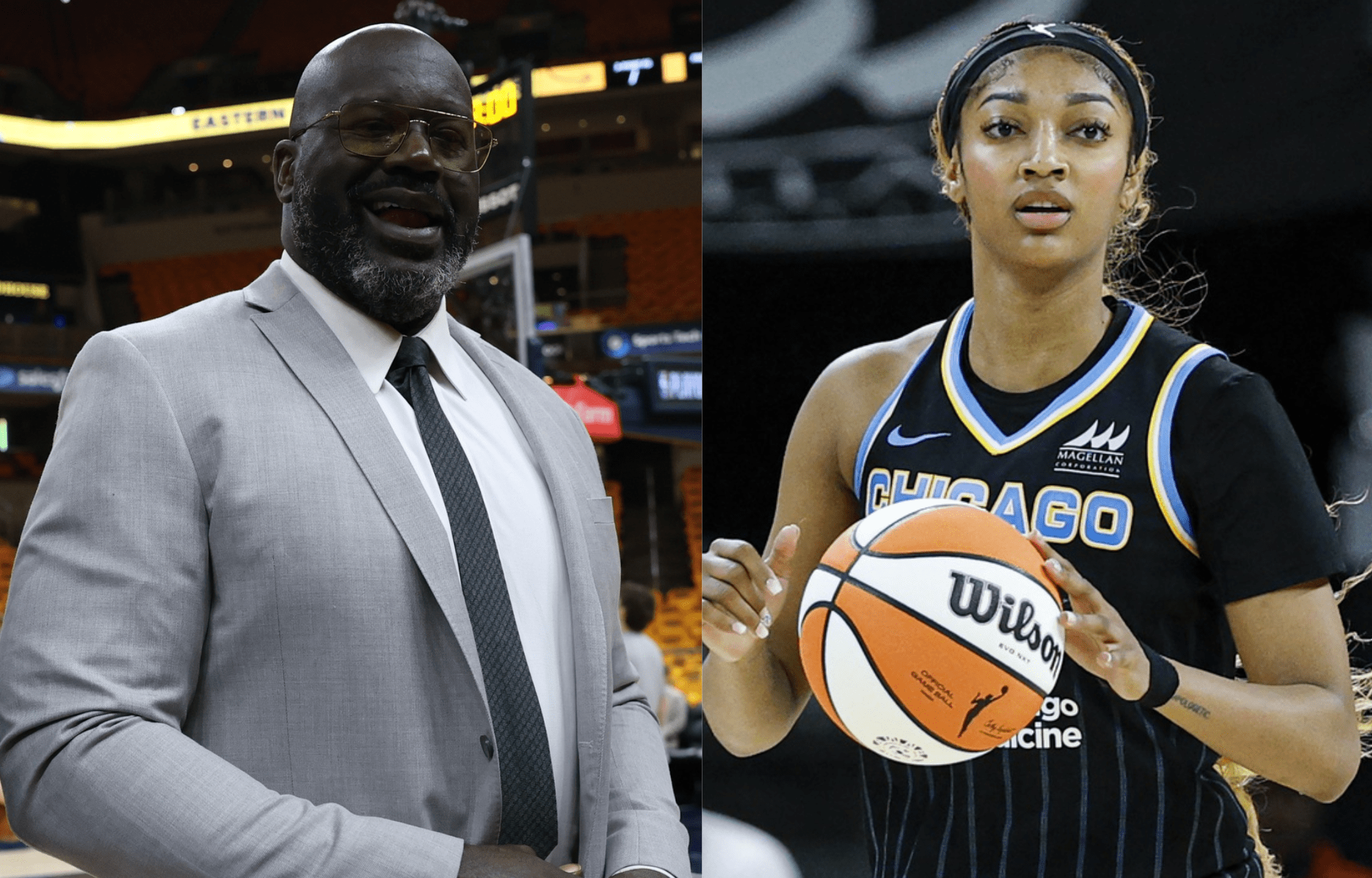 "Exactly What You Are Morphing Into": Angel Reese Critic RGIII Gets Jason Whitlock Comparison From Michael Jordan's Teammate 3 NBA Legend Shaquille O’Neal (left) and WNBA Rookie Angel Reese (right). Credits: Imagn