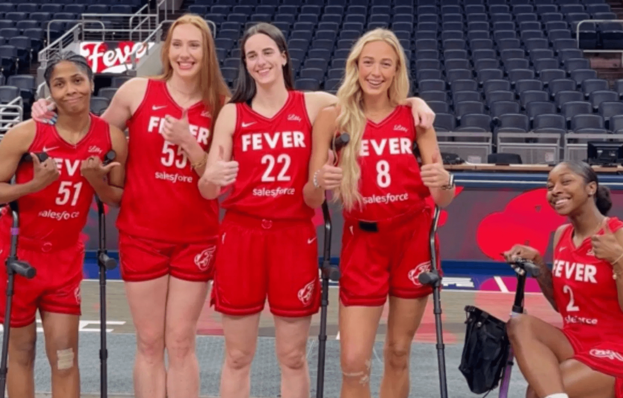 Sophie Cunningham with Indiana Fever Teammates. Photo credits: Indiana Fever Page