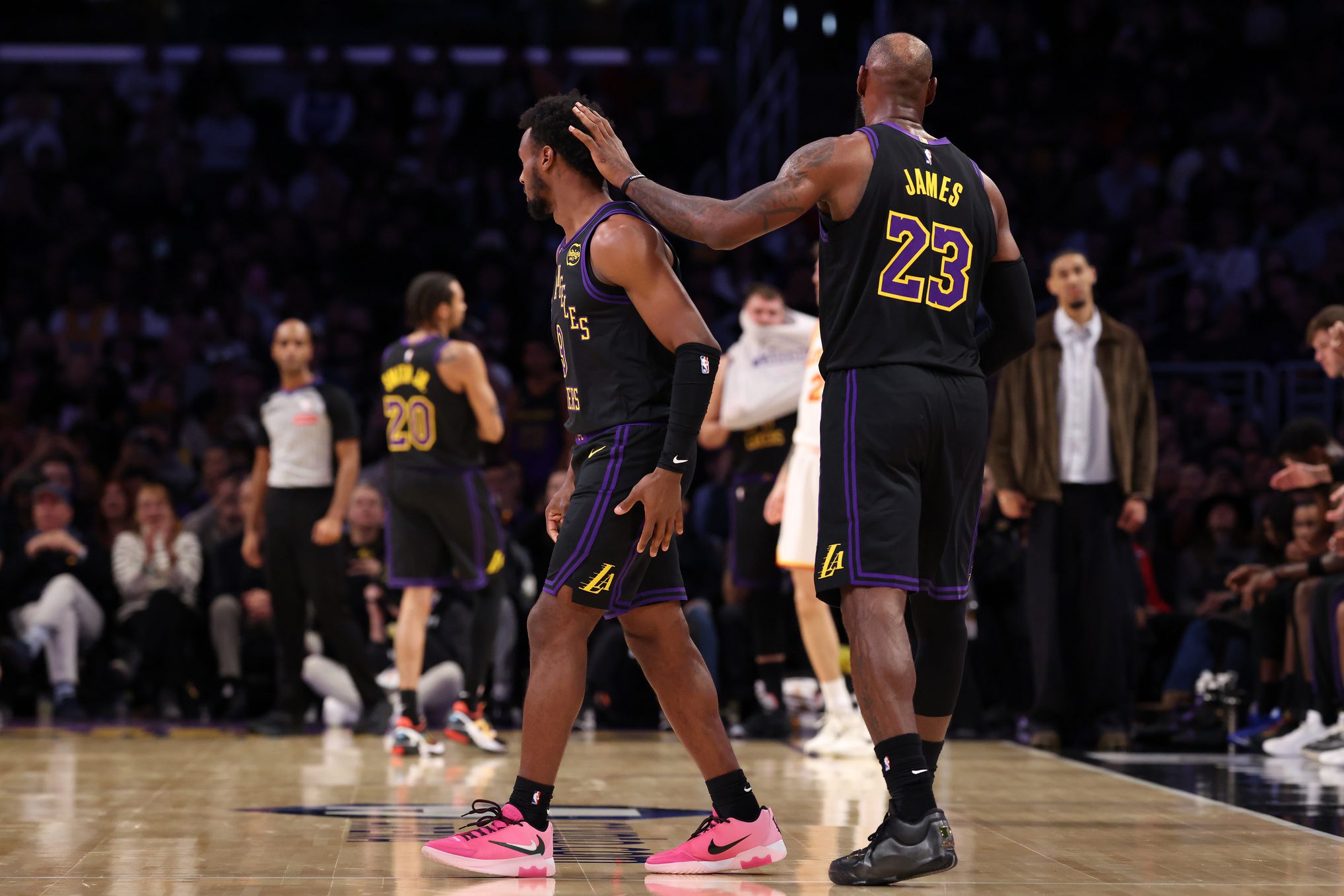 "Biggest Liar on Planet Earth?": NBA Fans Go Nuclear After Learning LeBron James’ Position in Bronny James' Draft 1 Jan 13, 2026; Los Angeles, California, USA; Los Angeles Lakers forward LeBron James (23) greets guard Bronny James (9) as Bronny enters the game for LeBron during the fourth quarter against the Atlanta Hawks at Crypto.com Arena. Mandatory Credit: Kiyoshi Mio-Imagn Images