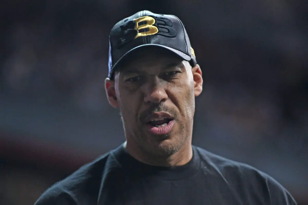 Jul 8, 2017; Las Vegas, NV, USA; LaVar ball looks on prior to the game between the Boston Celtics and Los Angeles Lakers at Thomas & Mack Arena. Mandatory Credit: Joe Camporeale-Imagn Images