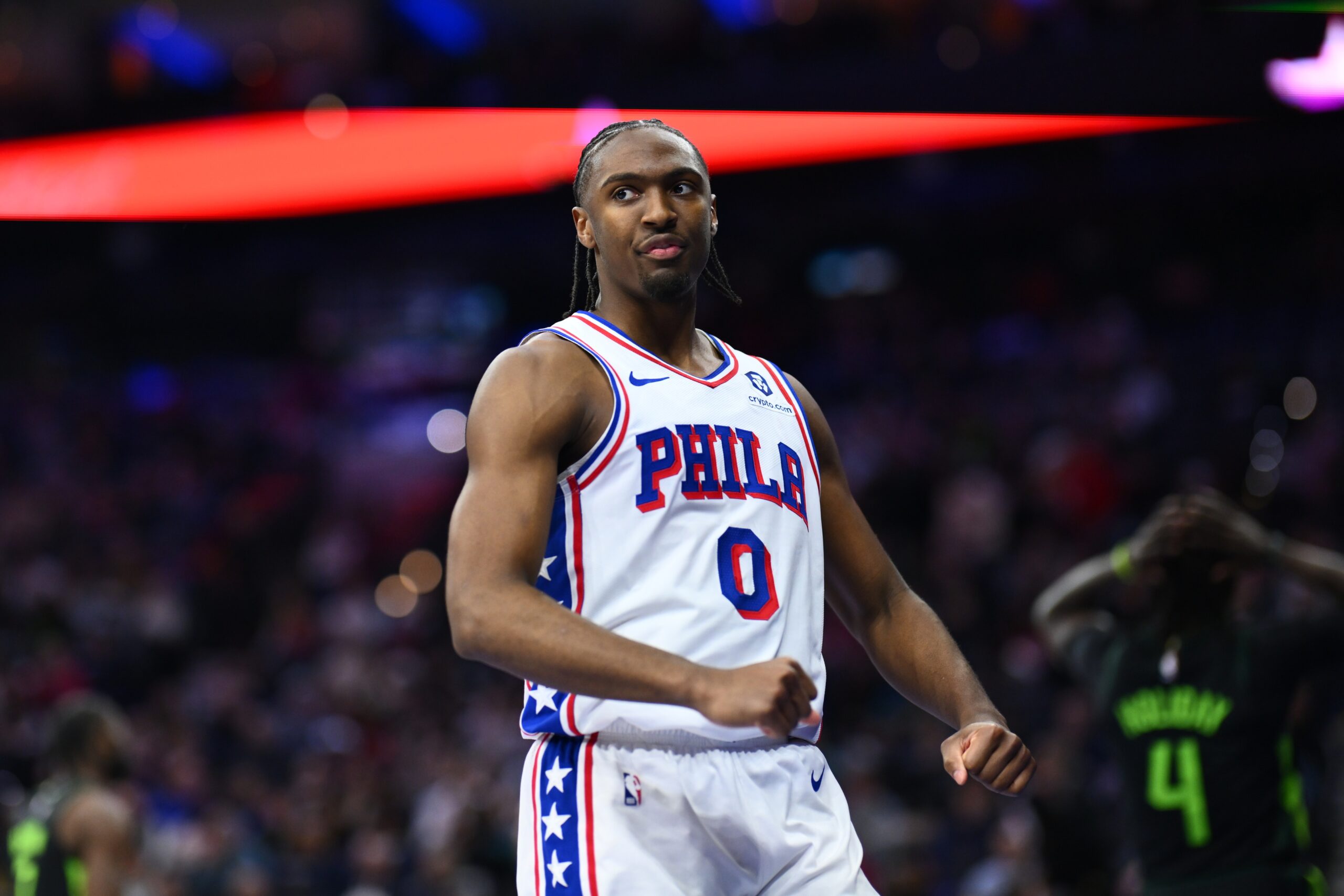 "That Was One of His Best Games" - Philadelphia 76ers Forward Was the Unsung Hero in Latest Victory Vs. Orlando Magic 3 Feb 2, 2025; Philadelphia, Pennsylvania, USA; Philadelphia 76ers guard Tyrese Maxey (0) reacts against the Boston Celtics in the third quarter at Wells Fargo Center. Mandatory Credit: Kyle Ross-Imagn Images