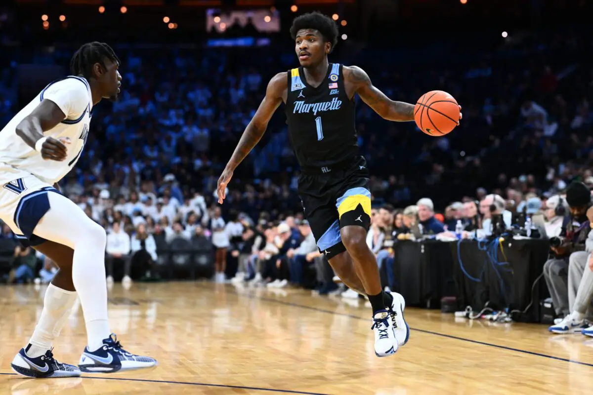 NBA Fans Drop Comments On Pacers Player Kam Jones Getting Arrested After Police Car Chase 3 Feb 21, 2025; Philadelphia, Pennsylvania, USA; Marquette Golden Eagles guard Kam Jones (1) controls the ball against the Villanova Wildcats in the first half at Wells Fargo Center. Mandatory Credit: Kyle Ross-Imagn Images