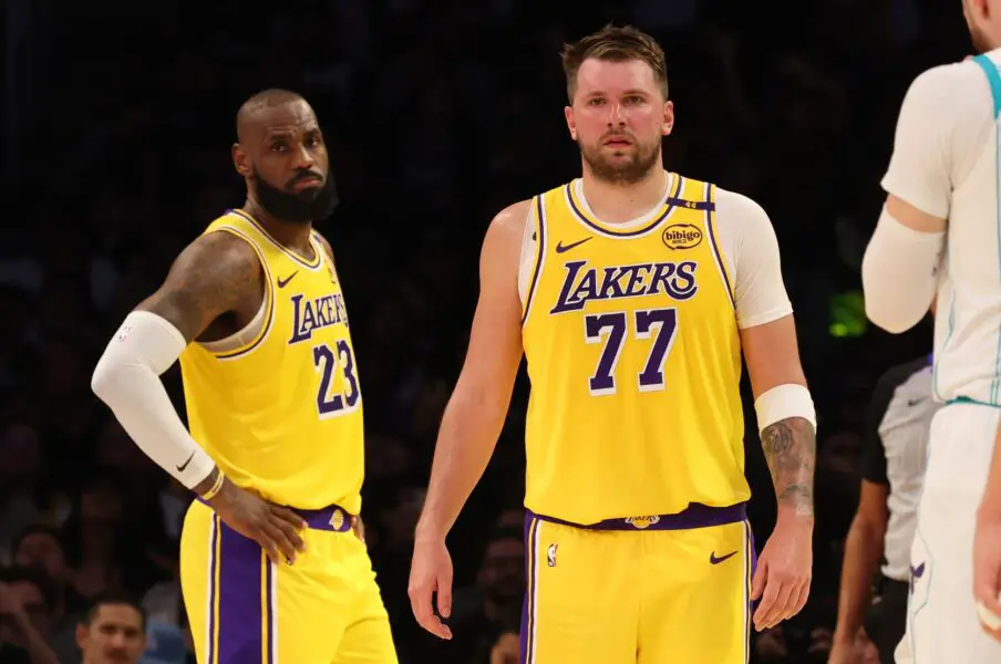 Lebron James Talks About Secret About Career Longevity, Greatness as He is Set to Become No. 1 Player in Another Remarkable Stat 3 Los Angeles Lakers forward LeBron James (23) and guard Luka Doncic (77) during the second quarter against the Charlotte Hornets at Crypto.com Arena.