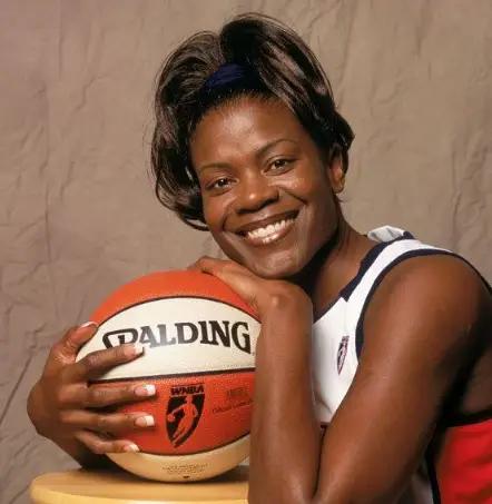 Sheryl Swoopes, the first player signed to the WNBA and assigned to the Houston Comets.