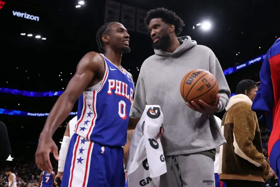 76ers' Paul George Has Tempered Update About His Return But Believes He Can Only Get Better From This Point On 1 philadelphia 76ers tyrese maxey joel embiid