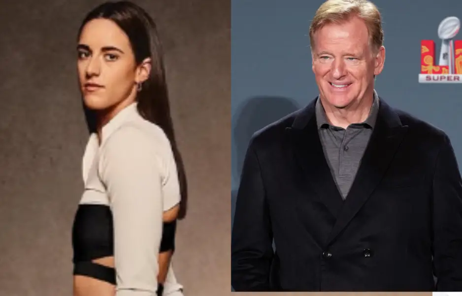 WNBA superstar Caitlin Clark (left) and NFL commissioner Roger Goodell (right). Photo credits: Imagn and Instagram.