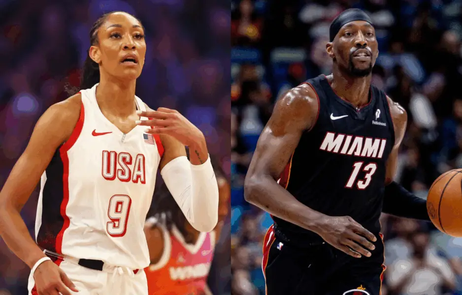 Las Vegas Aces star A’Ja Wilson (left) and Miami Heat star Bam Adebayo (right). Photo credits: Imagn