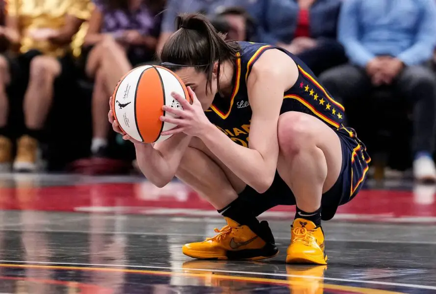 Caitlin Clark Sees Off-Camera Footage Leaked During Loss To Sparks, Goes Instantly Viral 3 Indiana Fever guard Caitlin Clark (22) kneels down in frustration after a turnover call from the referee on Wednesday, Sept. 4, 2024, during the game at Gainbridge Fieldhouse in Indianapolis.