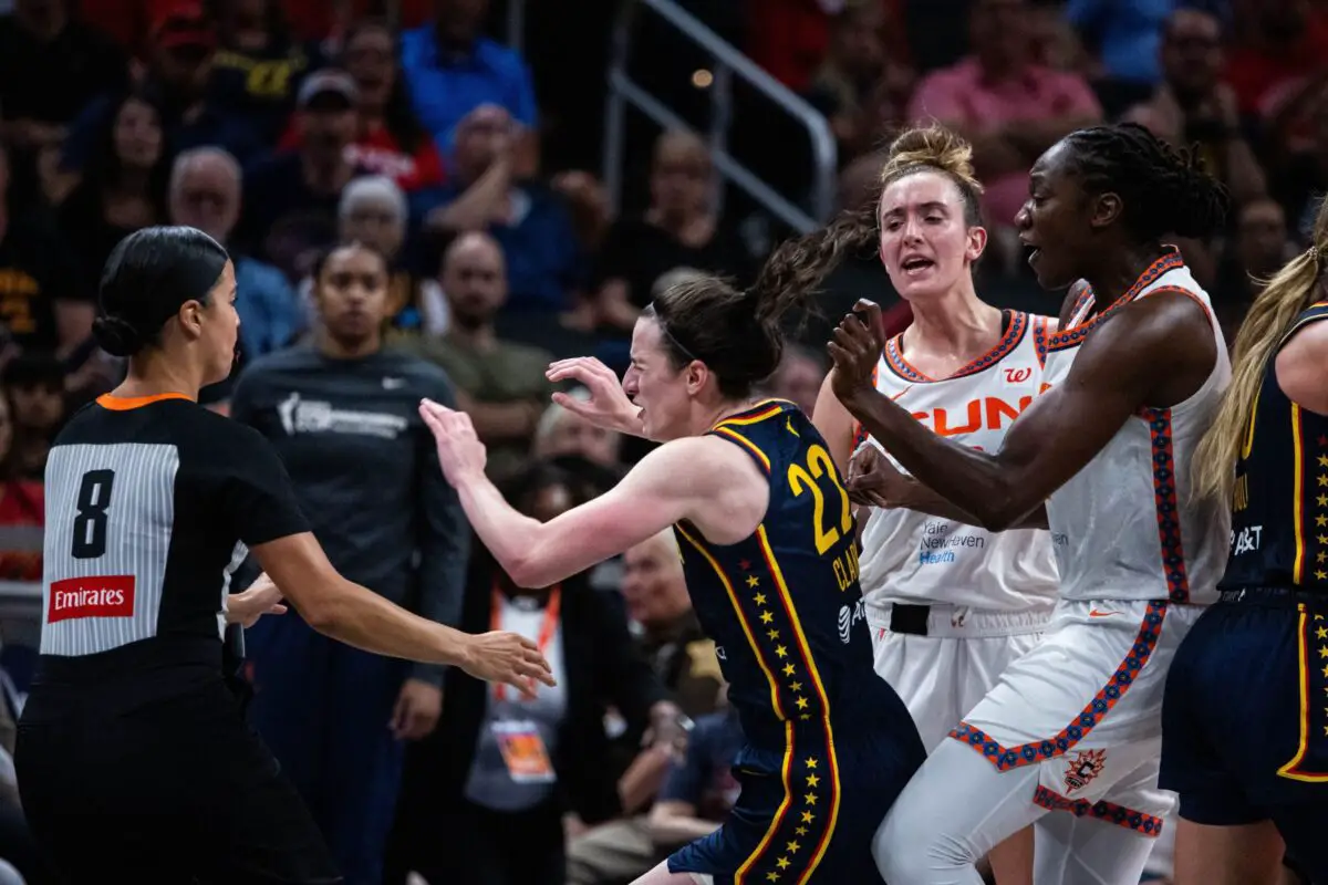 "The Refs Had A Lot To Do With That": Sophie Cunningham Blames Referees For Failing To Protect Caitlin Clark During Fever-Sun Altercation 1 Jun 17, 2025; Indianapolis, Indiana, USA; Connecticut Sun guard Marina Mabrey (3) fouls Indiana Fever guard Caitlin Clark (22) in the second half at Gainbridge Fieldhouse. Mandatory Credit: Trevor Ruszkowski-Imagn Images