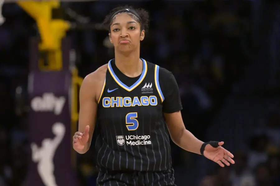'Threats And Abuse': Chicago Sky Partnering With Online Monitoring Service Amid Angel Reese Hate 3 Chicago Sky forward Angel Reese (5) reacts after a basket in the second half against the Los Angeles Sparks at Crypto.com Arena.