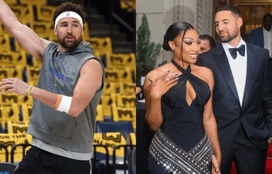 “Megan’s Booty Juice”: NBA Fans Get Creative As New Klay Thompson Smelling Bottle Meme Goes Viral NBA Fans. Klay Thompson speaks on his relationship with Megan Thee Stallion. Credits: Instagram and Imagn
