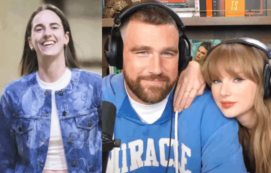 Caitlin Clark (left), and couple Travis Kelce and Taylor Swift (right). Photo credits: Instagram and Imagn. WNBA Fans.