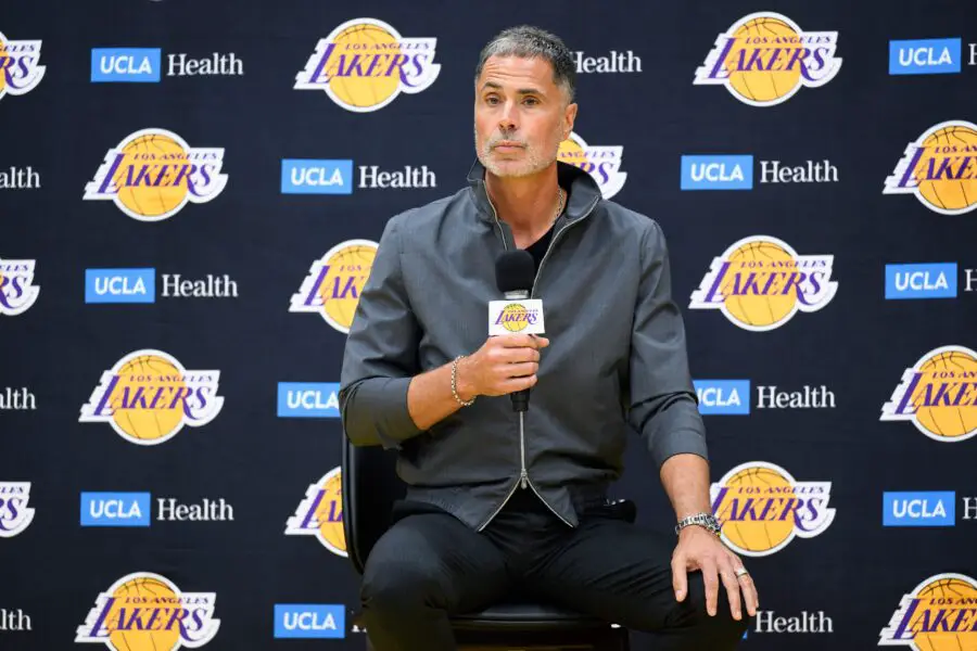 “You Sure Your Name Isn’t Jerry Jones Or Nico Harrison?”: NBA Fans Drag Charlie Kirk’s Name To Hate On Lakers GM Rob Pelinka After Team’s Opening Day Loss To Warriors USATSI 27167044 168400517 lowres