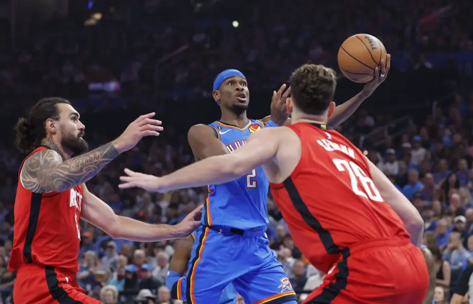 "This Is Not A Good Luck" NBA Accused Of Rigging Thunder - Rockets Game After Video Leak (Watch) 1 Oct 21, 2025; Oklahoma City, Oklahoma, USA; Oklahoma City Thunder guard Shai Gilgeous-Alexander (2) shoots as Houston Rockets center Steven Adams (12) and center Alperen Sengun (28) defend during the first half at Paycom Center. Mandatory Credit: Alonzo Adams-Imagn Images