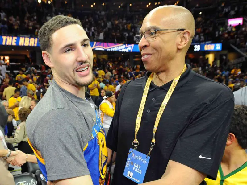 NBA Fans. Klay Thompson and his father Mychal Thompson. Photo credits: People.com