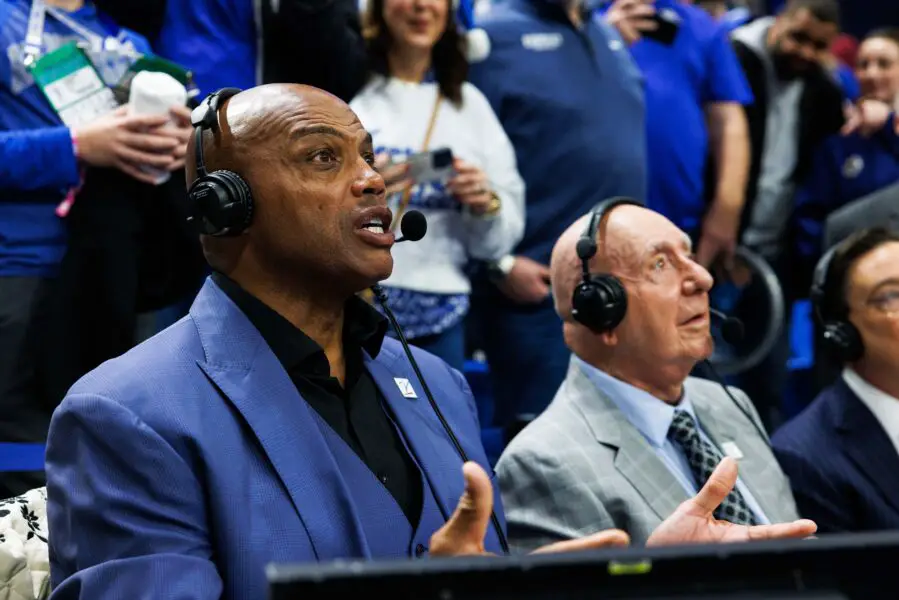 Dec 13, 2025; Lexington, Kentucky, USA; Charles Barkley interviews Kentucky Wildcats forward Mouhamed Dioubate after the game against the Indiana Hoosiers at Rupp Arena at Central Bank Center. Mandatory Credit: Jordan Prather-Imagn Images