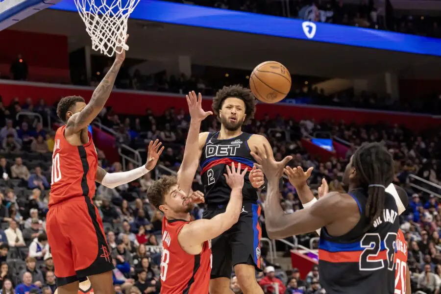 Jan 23, 2026; Detroit, Michigan, USA; Houston Rockets center Alperen Sengun (28) defends as