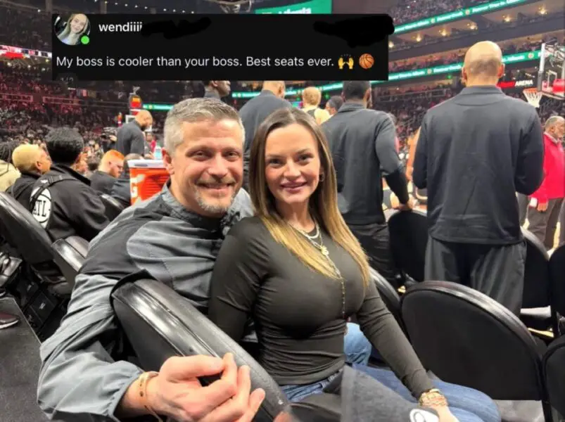 Woman says her boss is the best because he got her front-row tickets to an NBA game. Photo grabbed from Hater Report X Account