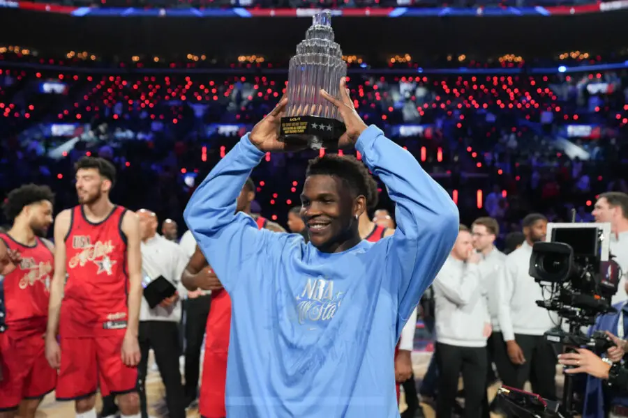 Anthony Edwards of Minnesota Timberwolves lifts his first ever All-Star Game MVP