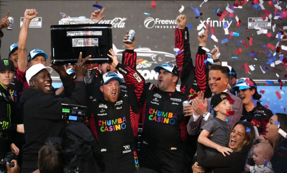 Outraged Michael Jordan Fan Throws Retro Jordans in Trash Over Viral Video With JJ Redick’s Son at Daytona Michael Jordan at Tyler Reddick on Victory Lane. The 2026 Daytona 500 held Feb.15 at Daytona International Speedway.